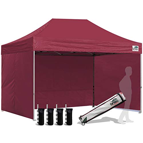 Eurmax USA 8x12 Pop Up Canopy Tent,Commercial Tent with Patented No-Tip Rolling Bag,4 Zippered Removable Walls,UV & Water Resistant Canopy Top,Heavy Duty Outdoor Gazebo,Instant Shelter(Burgundy) - color: burgundy, size: 8x12