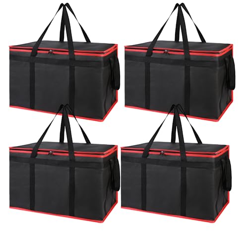 Bodaon 4-Pack Cooler Insulated Food Delivery Bag, Rideshare Delivery Bag, XXX-Large Thermal Bags for Catering/Hot Pizza, Travel/Camping Essentials/Picnic/Grocery Reusable Warmer Frozen, Black-Red Edge - color: Black-Red Edge, size: XXX-Large