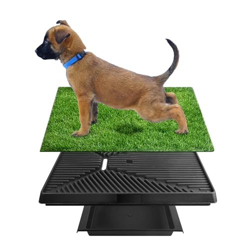 Dog Grass Pad with Tray, Dog Litter Box, Grass Pad for Dogs Indoor&Outdoor, Dog Potty Tray, Washable Puppy Pee Pad Turf for Dogs to Pee on Balcony Patio (25" x 21")