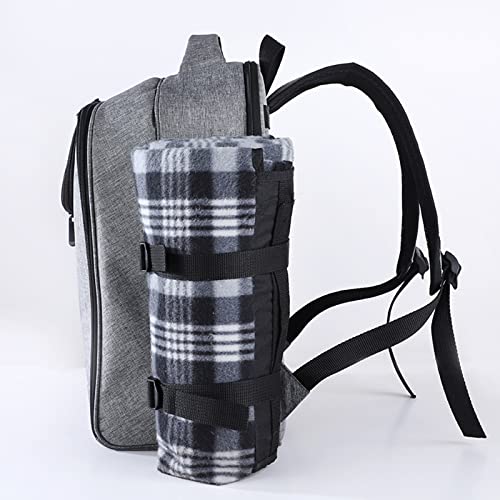 Picnic Bag Picnic Basket Tote Picnic Backpack for 4 Person Set Pack with Insulated Waterproof Pouch for Family Outdoor Campingfor Trip/Picnic/Sports/Flight, Gray