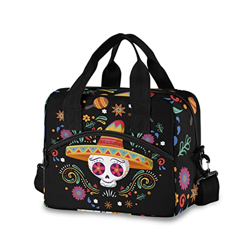 Cinco De Mayo Skull Insulated Lunch Bag Reusable Lunch Tote Bag Cooler Bag for Women Men Adult Lunch Box with Adjustable Shoulder Strap Leakproof Lunch Bag for Work School Picnic Camping - color: Cinco de Mayo Skull