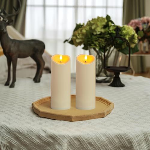 Homemory Outdoor Waterproof LED Candles, Battery Operated with Remote and Timers, Electric Fake Plastic Pillar Candles, Ivory White, Set of 2 - color: Ivory White, size: D3"xH8"8"
