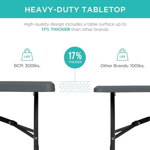 Best Choice Products 6ft Plastic Folding Table, Indoor Outdoor Heavy Duty Portable w/Handle, Lock for Picnic, Party, Camping - Dark Gray - color: Dark Gray, size: 6ft
