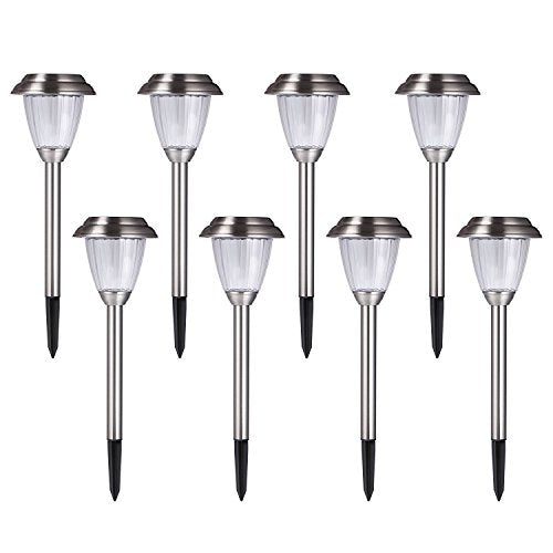 Solar LED Outdoor Lights 8-Pack Stainless Steel Pathway Landscape Lights for Outdoor Path Patio Yard Deck Driveway and Garden, (Silver) - color: Silver