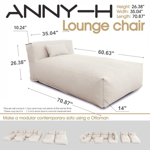 Dineli Modern ANNY-H Lounge Chair Outdoor Bed Lounger Outdoor Couch Sofa Comfy Patio Furniture Dense Foam Pool Loungers Lazy Sofa for Outside, Water-Resistant Sunbed (Light Beige, 70'' Length) - color: Light Beige, 70'' Length