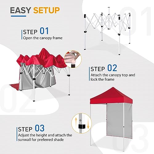 EAGLE PEAK Pop up Canopy 5x5, Outdoor Portable Canopy Tent with One Removable Sunwall, Carry Bag Included, Red - color: Red