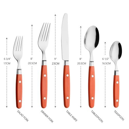 ANNOVA Silverware Set, Retro/Rivet Colorful Stainless Steel Tableware Kitchen Flatware Set Utensils, Includes Dinner Knives, Forks, Spoons, Salad Forks & Dessert Spoons (Orange, 20 Pieces) - color: Orange, size: 20 Pieces