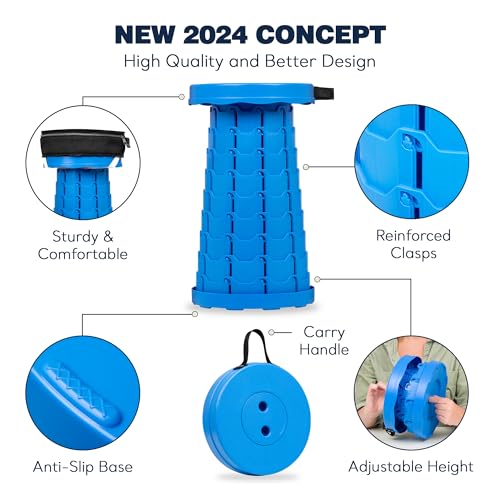 Collapsible Stool With 3-in-1 Cushioned Carry Case, 400lbs Max Weight, Lightweight Portable Retractable Foldable Telescoping Camping Stool for Adults Outdoor Fishing Hiking Travel BBQ - color: Blue, size: 1 Pack Stool with Carry Case