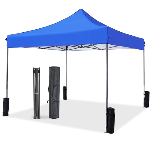 NEWBULIG 10x10 FT Pop Up Canopy Tent, Heavy Duty Outdoor Sun Shade Shelter with Sand Bags, Portable Instant Canopy for Camping, Beach, Backyard, Patio, Classic Blue - color: Classic Blue, size: 10x10FT