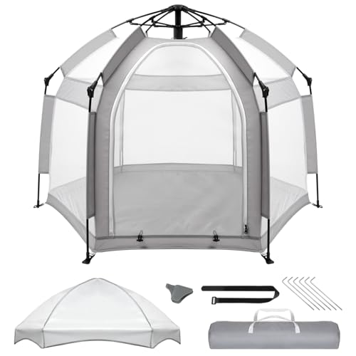 Palopalo Pop Up Baby Beach Tent - UPF50+ Sun Protection Canopy & Mosquito Net, 150D Oxford Ripstop Fabric, Instant Setup Portable Playpen for Indoor & Outdoor Play, Lightweight Pack and Play Yard - color: Grey