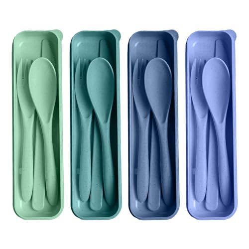 Reusable Utensils Set with Case, 4 Sets Travel Utensils with Case, Reusable Forks and Spoons Set for Lunch Box Accessories, Camping Utensils for Daily Use or Outdoor - color: Reusable Utensils Set with Case