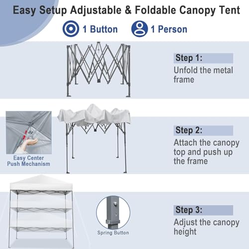 LDAILY 6.6 x 6.6 Ft Pop Up Canopy, Portable Canopy Tent Heavy Duty Instant Canopy w/Center Lock, 8 Stakes, 4 Ropes, Carry Bag, Sun Protection, Easy Up Outdoor Canopy for Party, Camping, Patio (White) - color: White