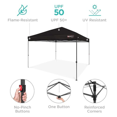 Best Choice Products 10x10ft Pop Up Canopy Tent, Outdoor Shade, 1 Person 1 Minute Set Up, Carry Case, 4 Weight Bags - Black - color: Black, size: 10x10ft