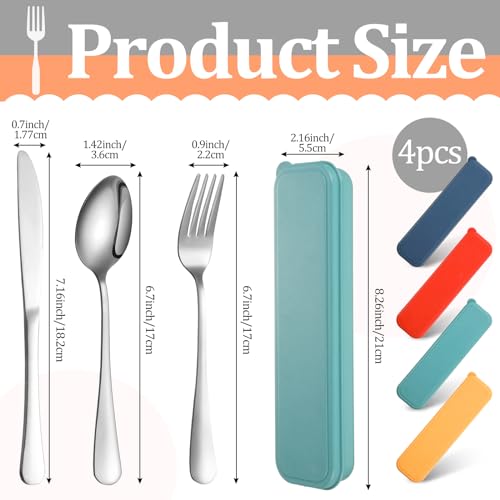 Yinkin 4 Pack Portable Travel Utensils Set with Case Reusable Stainless Steel Silverware Flatware Camping Cutlery Include Fork Spoon Knife for Work School Dishwasher Safe(Mixed Color) - color: Blue,Orange,Green,Yellow