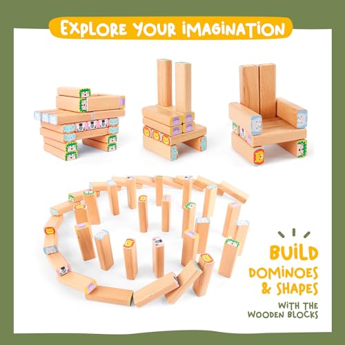 Nene Toys Wooden Block Stacking Game – 4-in-1 Tumble Tower Family Board Game with Building Blocks, Cards and Dice – African Safari Educational Wooden Toy for Kids 3-9 Years Old About Animals - style: Safari