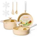 CAROTE Pots and Pans Set Nonstick, Ceramic Cookware Set, Yellow Cooking Set Kitchen Induction Set with Steamer, PFAS PTFE Free,9 Piece - color: Yellow, size: Stockpot