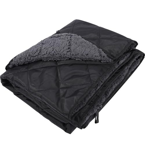 REDCAMP 50"x59" Large Warm Camping Blanket Waterproof & Windproof with Fleece Lining, Outdoor Blanket for Cold Weather Stadium Picnic Travel, Machine Washable Black - color: Black&grey/50"x59"