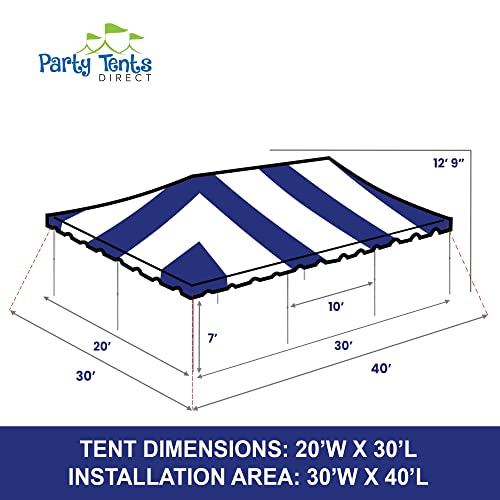 Party Tents Direct 20 x 30 Weekender Pole Tent with Sidewalls, Heavy Duty Waterproof PVC Blue and White Canopy, Easy Up Outdoor Event Pavilion Gazebo for Weddings, Parties, Graduations, and Banquets - color: Blue, size: 20' x 30'