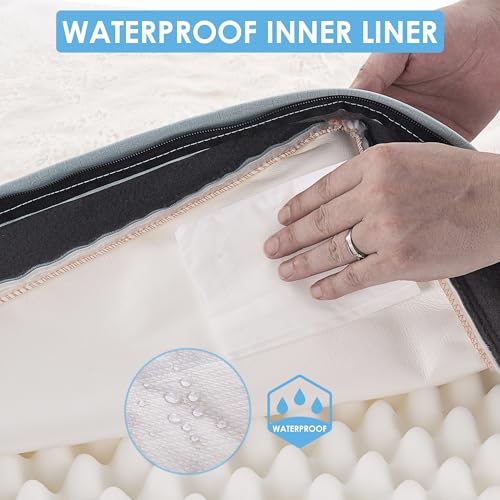 Orthopedic Dog Bed for Large Dogs - Big Waterproof Dog Crate Bed with Removable Washable Cover, Egg Crate Foam Support, Anti-Slip Bottom, Deluxe Plush Pet Bed Mat (Blue) - color: Blue, size: 35.0"L x 22.0"W x 3.0"Th