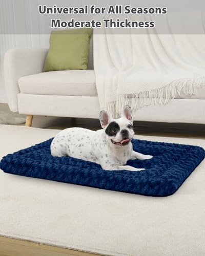 Washable Dog Bed Mat Soft Dog Crate Pad Fluffy Pet Kennel Beds Sleeping Mattress with Non-Slip Bottom for Large Jumbo Medium Small Dogs, 47 x 29 Inch, Blue - color: Blue, size: 47.00" x 29.00" x 1.50"