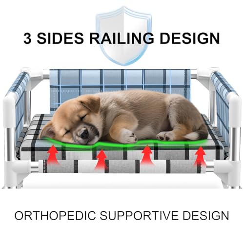 Elevated Raised Outdoor Dog Bed - Cooling Washable Dog Cot with Guardrail, Durable & Breathable Cotton Mesh Pet Hammock Beds with Stainless Steel Pipe Frame for Small Pets (Cushion-S) - size: Cushion-S