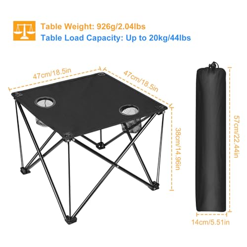 KOCASO Folding Camping Table, 18.5" ×18.5" ×15" Portable Rolling Up Picnic Table, Lightweight & Small Folding Beach Tables with 2 Cup Holders for Outdoor Travel Garden Hiking Beach, 44LBS Max