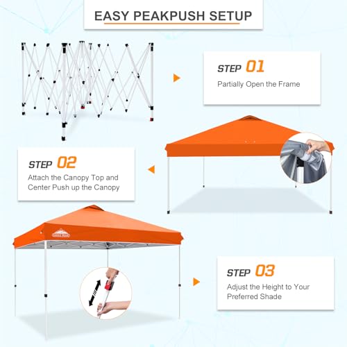 EAGLE PEAK Pop Up Canopy Tent with Wheeled Carry Bag, 8 Stakes, 4 Ropes, 4 Weight Bags, Easy Set Up Tent Canopy, 12x12 ft, 144sqft of Shade, Orange - color: Orange, size: 12x12