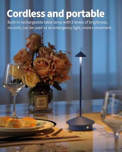Modern Cordless Table Lamp Set of 2, Portable LED Desk Lamps, 4000mAh Rechargeable Battery Operated Lighting for Bedroom Dining Room Restaurant Coffee Shop Outdoor Camping Night Light (Blue) - color: Blue (2 Pack)