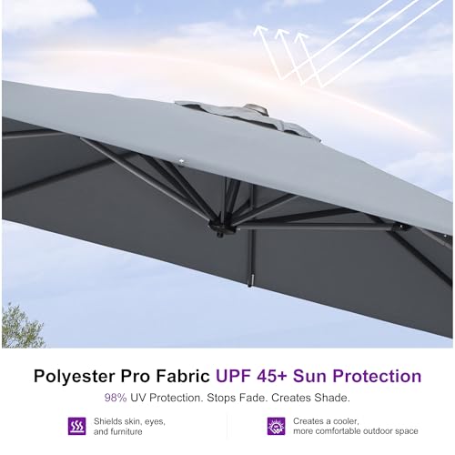 PURPLE LEAF 10 Feet Patio Umbrella Outdoor Cantilever Square Umbrella Aluminum Offset Umbrella with 360-degree Rotation for Garden Deck Pool Patio, Light Grey - color: Light Grey, size: 10' X 10', style: Standard