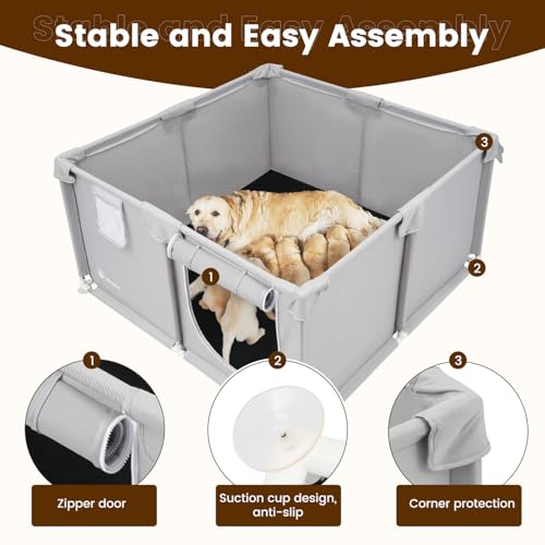 Whelping Box for Dogs - 50"L*50"W*25"H Dog Whelping Play Pen for Puppies,Pet Whelping Box Overall 600D Oxford Fabric with Absorbent Whelping Pad,Dog Birthing Box for Large Medium Small Dogs - color: gray-50*50*25inch