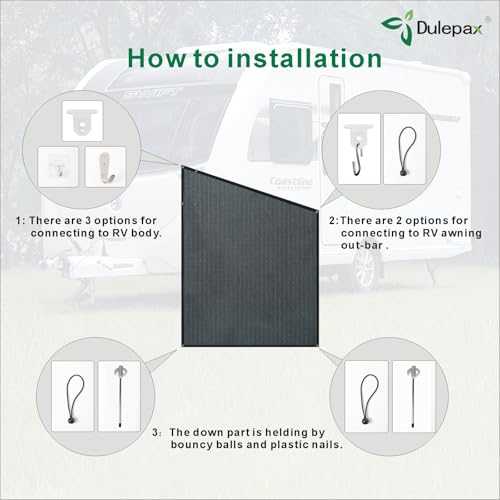 Dulepax RV Awning Side Shade- 9'X7' -Second Generation RV Awning Side Shade Screen Significantly Improves Shadew and Privacy.Universal RV Awning Shade Screen with Complete Kits. - color: Black, size: 7x9 Side Shade