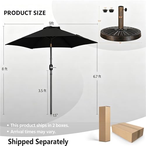 Yaheetech 9FT Patio Umbrella Outdoor with Heavy Duty Base Included,Table Umbrella with Push Button Tilt and Crank, UV Protection Waterproof for Yard/Outdoor/Wedding Parties and Events - Black - color: Black, size: 9FT