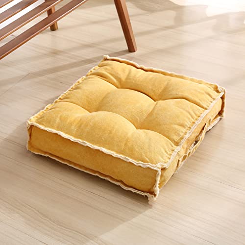 Verpert Square Thick Floor Seating Cushions,Solid Thick Tufted Cushion Meditation Pillow for Sitting on Floor,Tatami Pad for Guests or Kids Reading Nook, Yoga Living Room Sofa Balcony Outdoor(Yellow) - color: Yellow