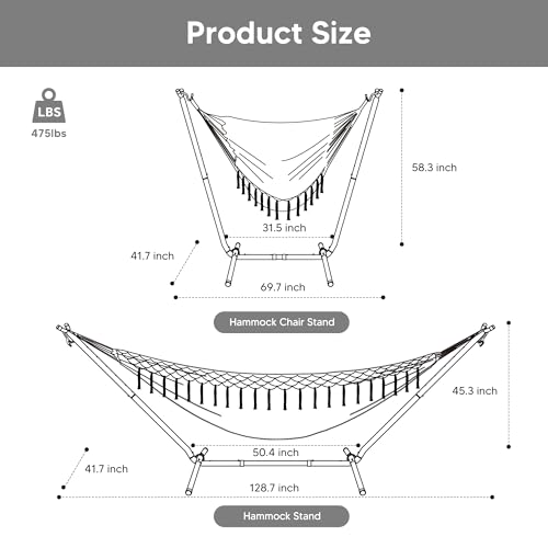 SUNCREAT 2-in-1 Convertible Portable Double Hammock with Stand Included, Outdoor Hammock and Stand, Patented, Natural Tassel - color: A-natural Tassel