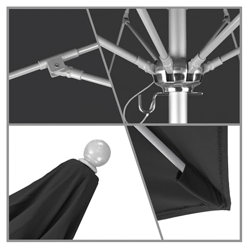 California Umbrella 9' Round Aluminum/Fiberglass Umbrella, Push Open, Silver Pole, Olefin Black Fabric - color: Black