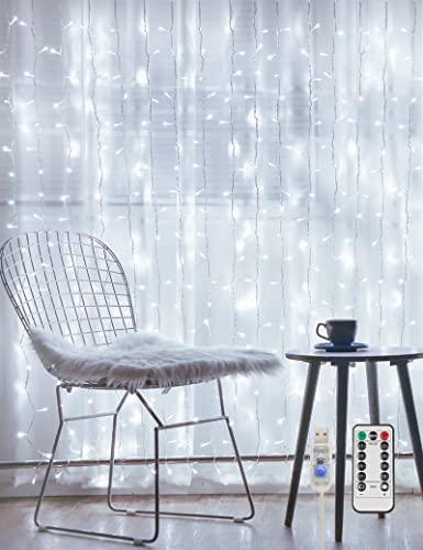 suddus White Curtain Lights for Bedroom Wall, 200 Led Twinkle Lights with Remote 8 Modes Timer, USB Plug-in String Lights for Wedding, Party, Backdrop, Birthday, Window Decorations, (6.5ft*6.5ft) - color: White, size: USB-200 LED