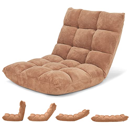 Giantex Folding Floor Chair with Back Support, 14 Adjustable Position, Padded Sleeper Bed, Couch Recliner, Gaming Floor Chairs for Adults, Meditation, Living Room (TAN) - color: Tan, size: 26.5"x22.5"x22"