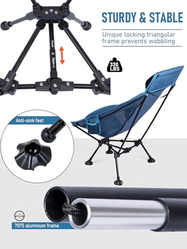 WildCall Lightweight Folding High Back Camping Chair with Head Support, Compact Beach Chair with Anti-Sinking Large Feet and Three Tilt Angles Adjustment - color: 1 X Blue High Back