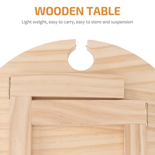Beaupretty Portable Wooden Picnic Table with Wine Holder for Outdoor Camping and Parties, Foldable Round Wood Snack Table for Patio, Lawn, and Garden Use
