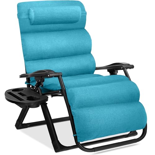 Best Choice Products Oversized Zero Gravity Chair, Folding Outdoor Patio Recliner, XL Anti Gravity Lounger w/Removable Cushion, Cup Holder, Side Tray, 350lb Capacity - Light Blue - color: Light Blue