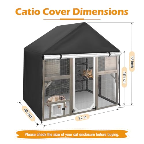 Catio Cover, 72" L x 48" W x 72" H Waterproof Cover for Outdoor Cat Enclosure, 420D Cat Cage Cover for PetsCosset Catios, Black (Catio Not Included) - size: 72.0"L x 48.0"W x 72.0"H