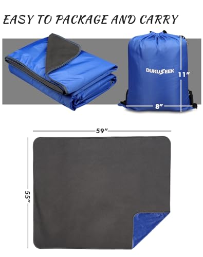DUKUSEEK Outdoor Waterproof Stadium Blanket with Hood, Windproof Camping Blankets for Cold Weather, Sports, Yard, Soccer, Large Warm Fleece All Weather Blankets, Dark Blue 59"x56" - color: Dark Blue