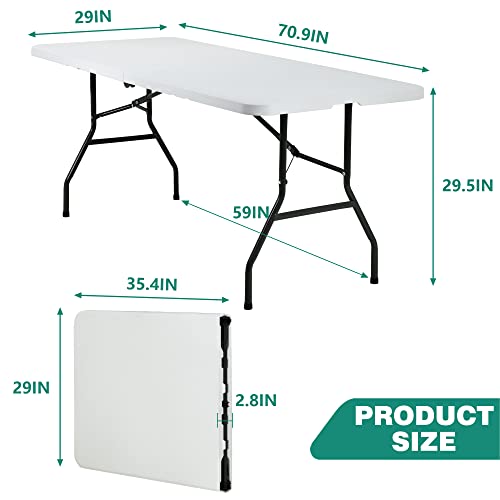 PayLessHere Folding Table Plastic Picnic Table for Parties Wedding Camping Office with Carrying Handle (White, 6 FT) - color: White, size: 6 FT