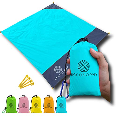 ECCOSOPHY 60x55" Blue Waterproof Compact Pocket Beach Blanket - color: Blue