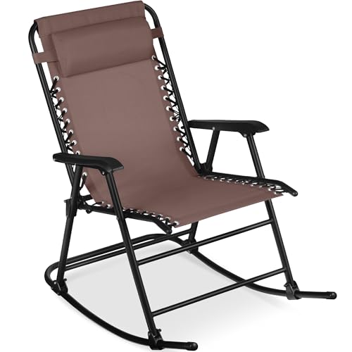Best Choice Products Outdoor Zero Gravity Rocking Chair, Folding Reclining Patio Lounge Chair with Adjustable Pillow for Lawn, Beach, Camping - Brown - color: Brown
