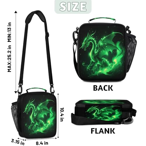 Green Dragon Lunch Bag Boys, Insulated Lunch Box with Side Pocket Reusable Leakproof Lunchbox Cooler Tote for School Picnic Travel - color: Green Dragon