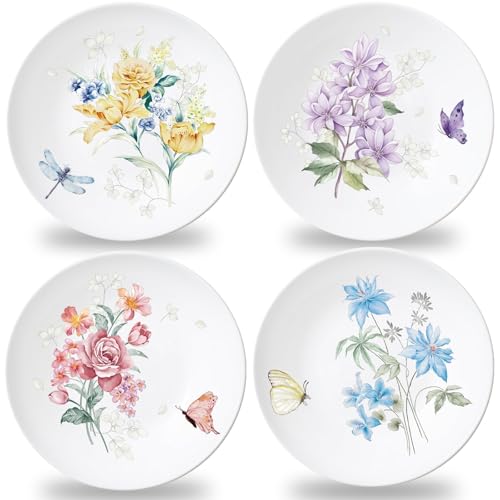 Naozinebi 4 Pcs 10 Inch Spring Theme Flower Plates Melamine Floral Dinnerware Set Reusable Melamine Spring Floral Baby Shower Plate Dishwasher Creatively Drop Resistant Cute Plastic Dish - style: Flowers