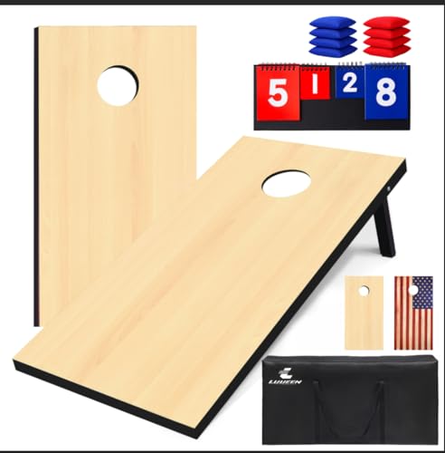 Cornhole Boards Set 4x2 Regulation Size, Corn Hole Game Set for Adults & Family, Vintage Rustic Wood Design Waterproof All Weather with 8 Bean Bags Carry Bag for Backyard Lawn Tailgate Beach Outdoor
