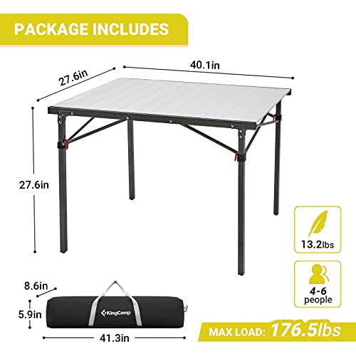 KingCamp Aluminum Folding Camp Table - Lightweight, Portable, Roll Up for Outdoor Camping, Picnic, Barbecue - color: Black/Silver_40.1"x27.6",4-5person