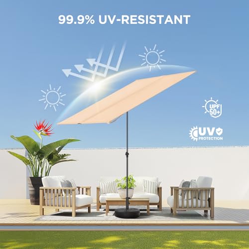 HOMSHADE 6x4ft Outdoor Balcony Umbrella - Flat Porch Pool Patio Umbrella Rectangular Canopy Shade UPF50+ UV Protection 360° Rotating & Tilting All Angles Applicable (Beige, No Base) - color: Beige
